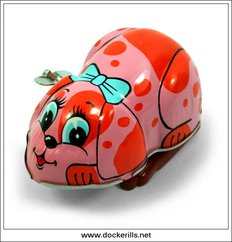 Vintage Pink Jumping Dog Tin Toy – Yoneya Japan Wind-Up Novelty 1