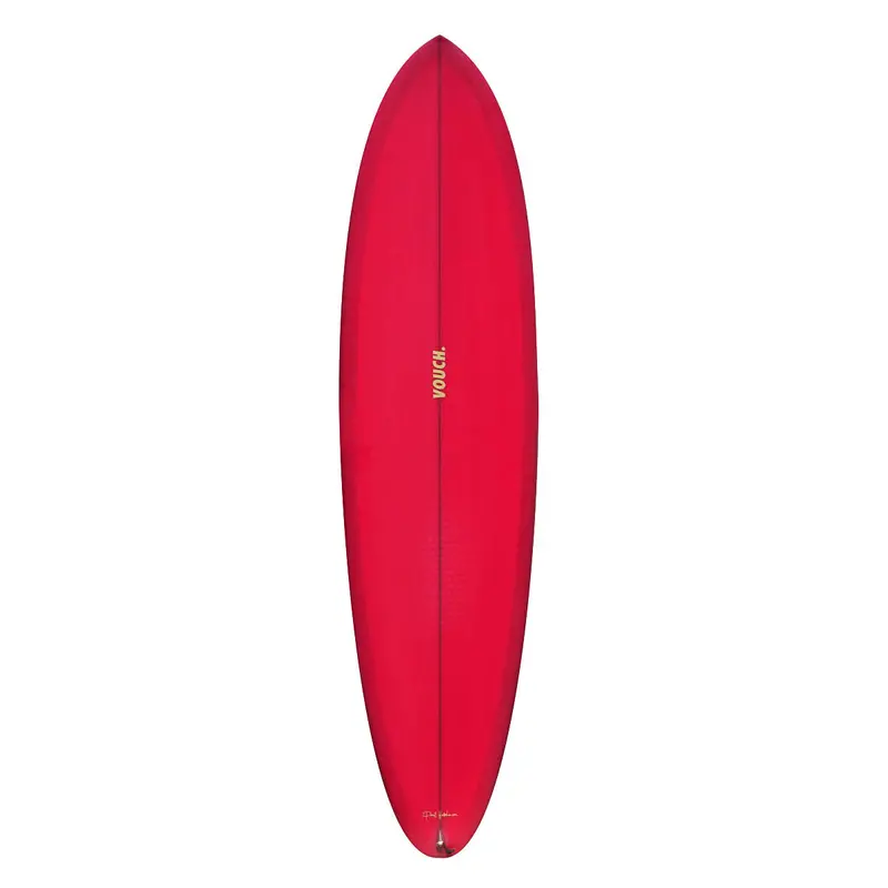 Vouch Nuevo 7'6" Performance Surfboard – Red Base With Gold Logo 1