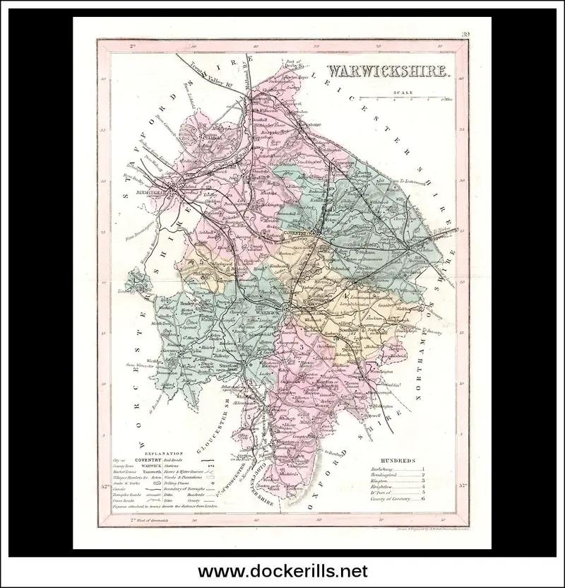 Warwickshire Map, England – Mid-19Th Century Steel Engraved Print 1