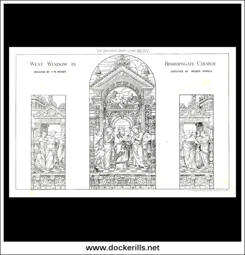West Window Detail, Bishopsgate Church – F.W. Moody Lithograph 1877 1