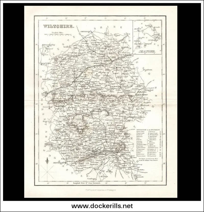 Wiltshire County Map By A. Fullerton – Circa 1850 Steel-Engraved Atlas Sheet 1