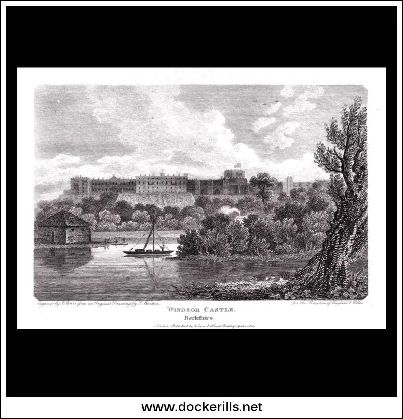 Windsor Castle, Berkshire – Early 19Th-Century Copperplate Print, 1801 1