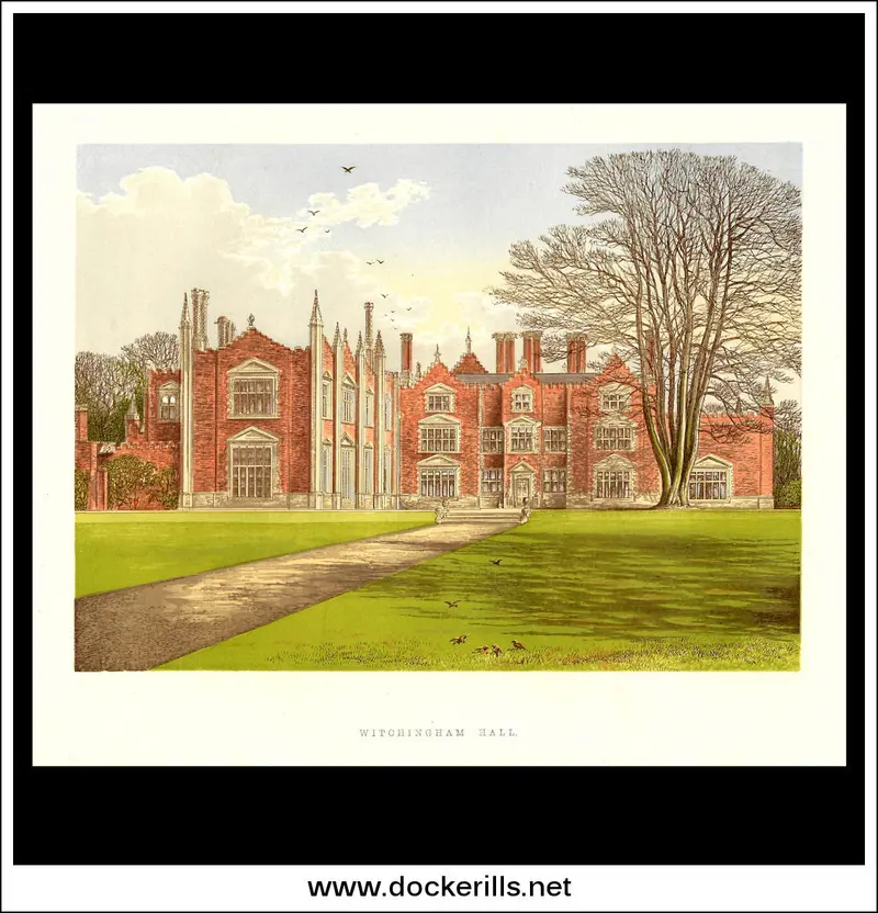 Witchingham Hall In Norfolk – 1880 Chromoxylograph Antique Print, Near Reepham, England 1