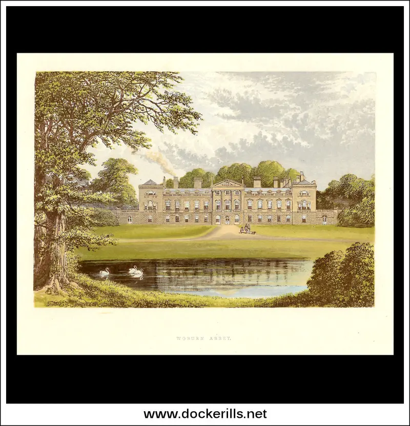 Woburn Abbey, Bedfordshire, England – Authentic 1880 Chromoxylograph Abbey Print 1