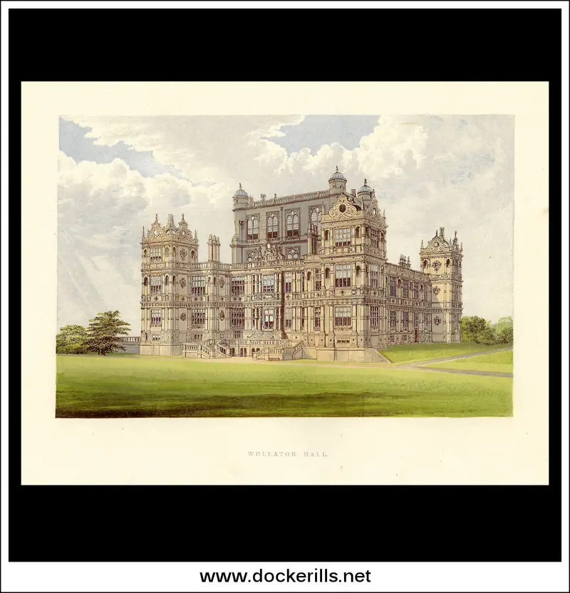 Wollaton Hall, Nottinghamshire – 1880 Chromoxylograph Architectural Engraving 1