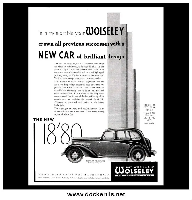 Wolseley 18/80 Saloon — Vintage Automotive Advertisement, February 24, 1937 1
