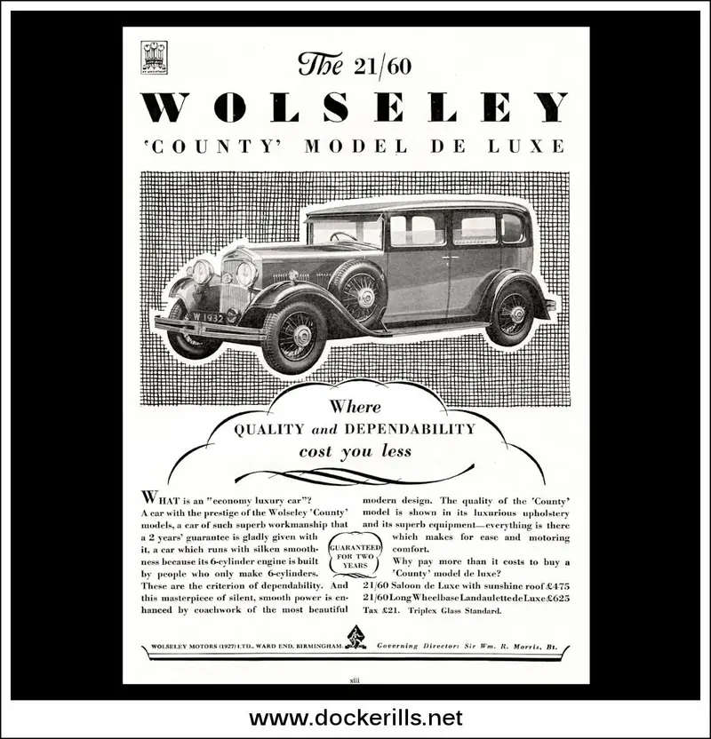 Wolseley 21/60 County De Luxe Brochure, July 6, 1932 1
