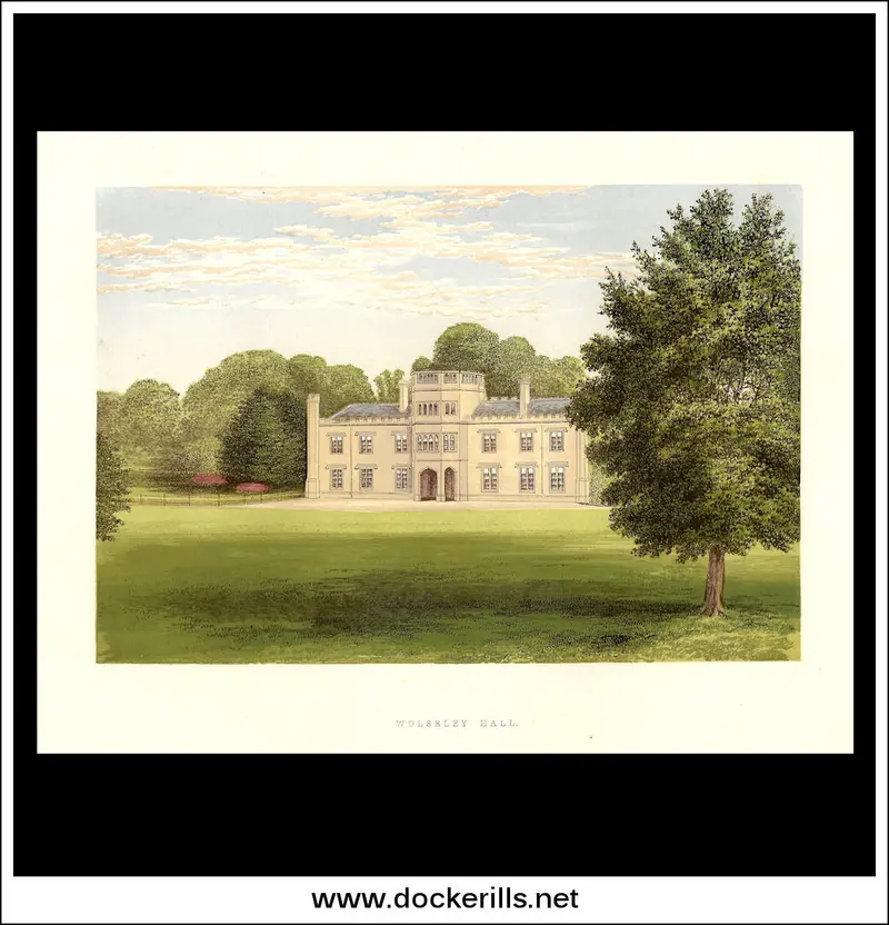 Wolseley Hall, Staffordshire, England – Rare 1880 Chromoxylograph Engraving 1