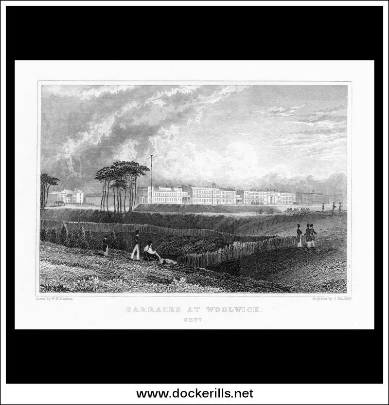 Woolwich Barracks, Kent – 1829 Military Steel Engraving 1