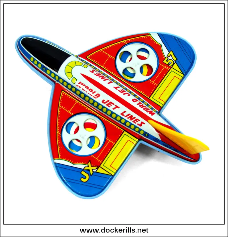 World Jet Airlines Tin Toy Aircraft – Jx-57 (Red/Yellow), Saito Japan, Retro 1