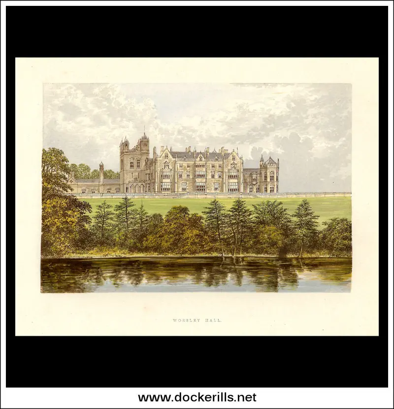 Worsley Hall Historical Print – Victorian-Era Chromoxylograph (1880), Lancashire 1