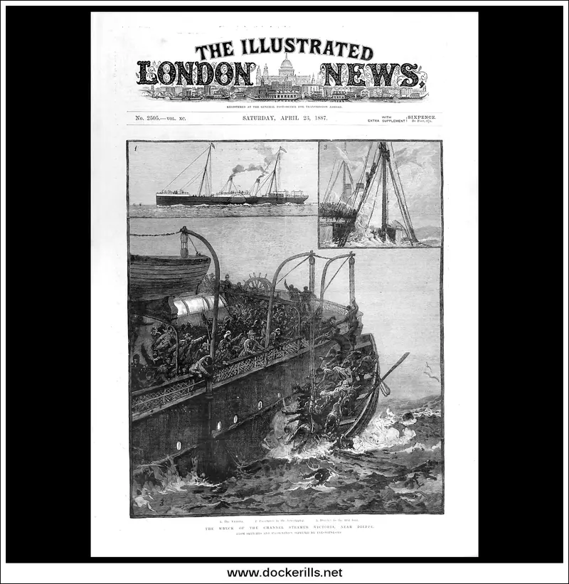 Wreck Of The Ss Victoria Off Dieppe, 1887 – Historical Wood Engraving From The Illustrated London News 1