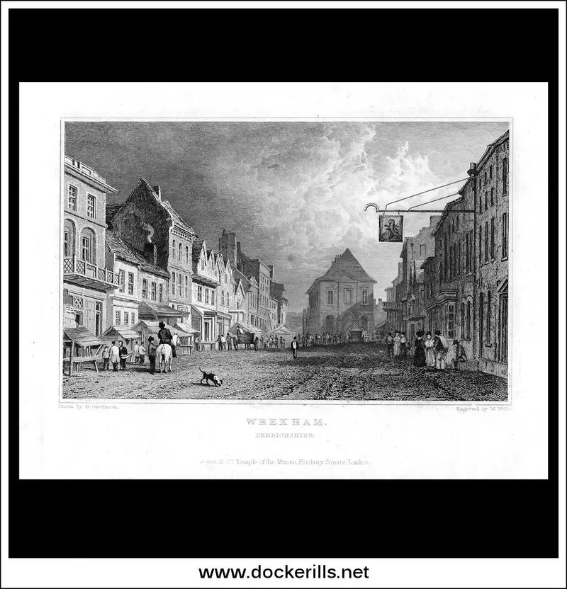 Wrexham Town View, Denbighshire – Historical Engraving From The 1830S 1