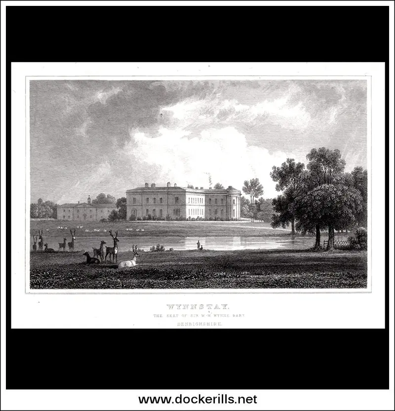 Wynnstay Estate, Denbighshire – Historic Steel Engraving Of Welsh Country Seat, C. 1830 1