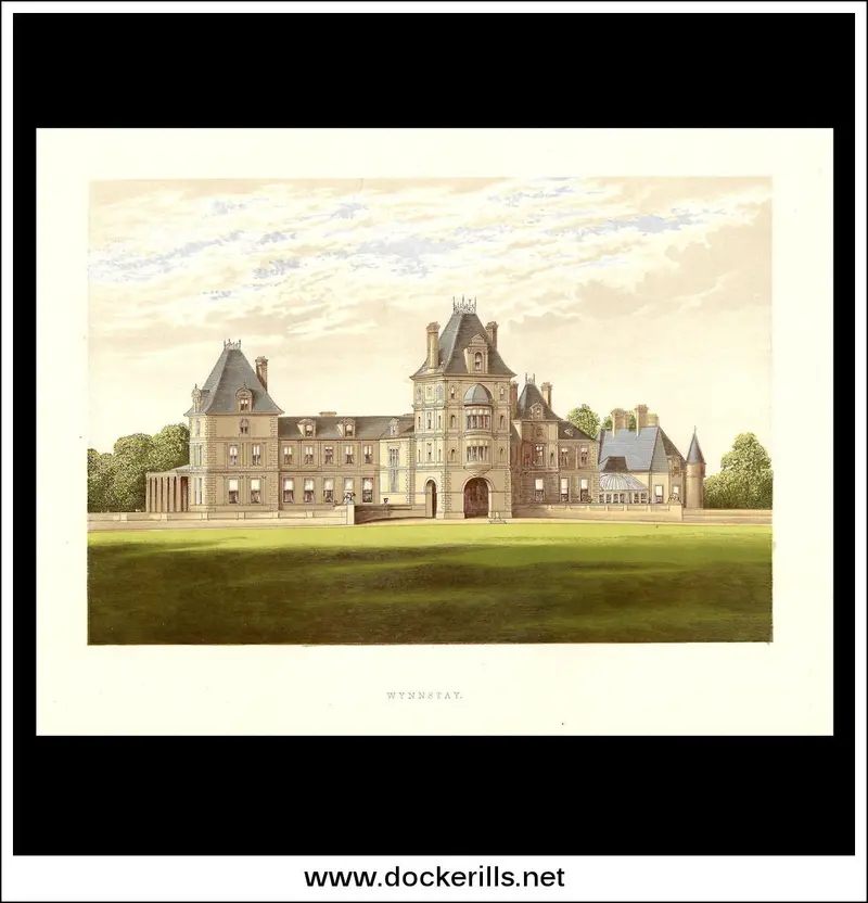 Wynnstay Estate, Denbighshire, Wales – 1880 Chromoxylograph Country House Print 1