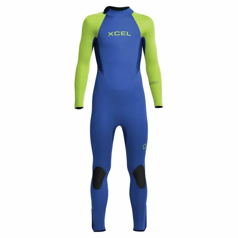Xcel Kids Axis 3/2Mm Back-Zip Wetsuit – Faint Blue & Lime Accent 1