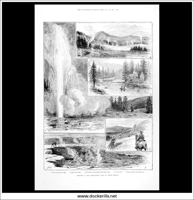 Yellowstone National Park Scenes, 1883 – Illustrated London News Engraving 1