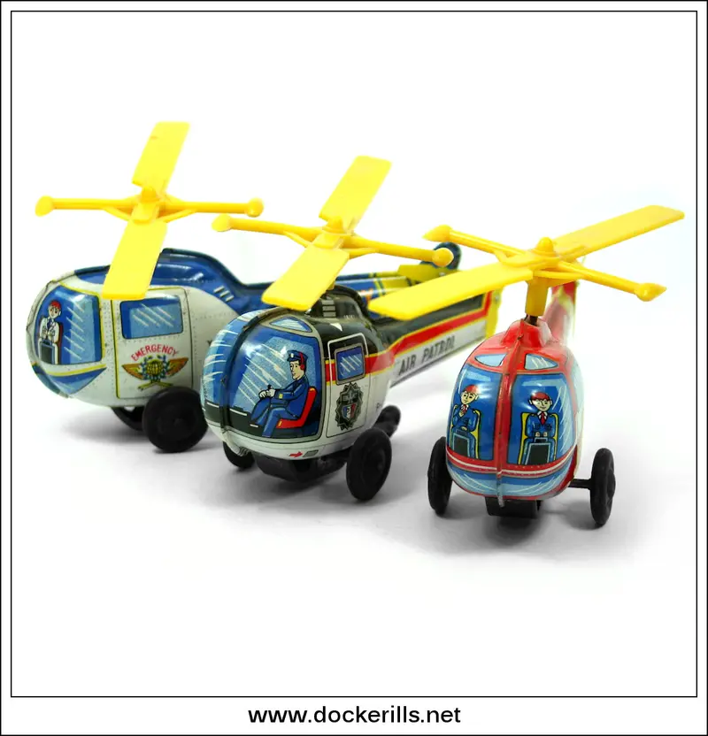 Yone/Yoneya Friction-Drive Helicopter Trio – Vintage Japanese Novelty Toys 1