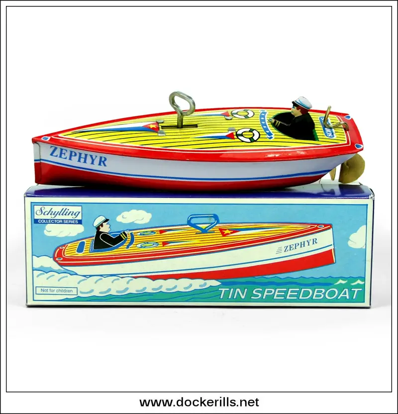 Zephyr Speedboat – Modern Tin Plate Clockwork Toy By Schylling (Usa/China, 1999) 1